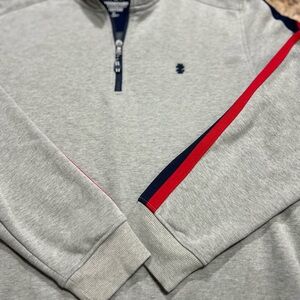 Izod Gray Zip-Up Sweater with Red and Blue Accents